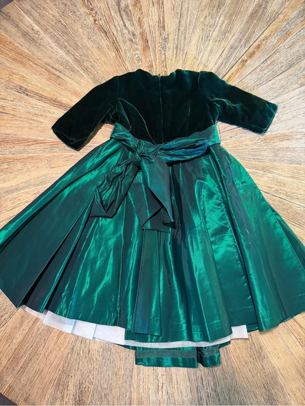 Vintage Helena Neiman Marcus 4T Emerald Velvet Taffeta Christmas Party Dress